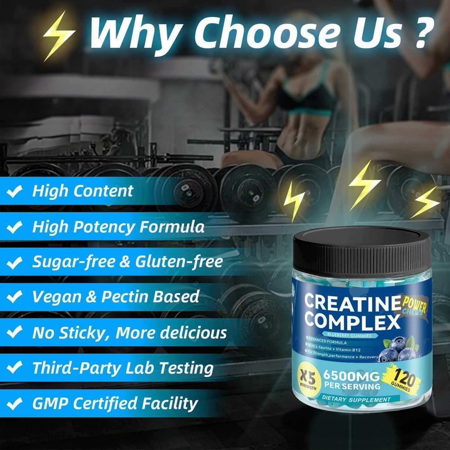 Creatine Monohydrate Gummies Strength & Athletic Performance 6.5g 120 Gummy USA