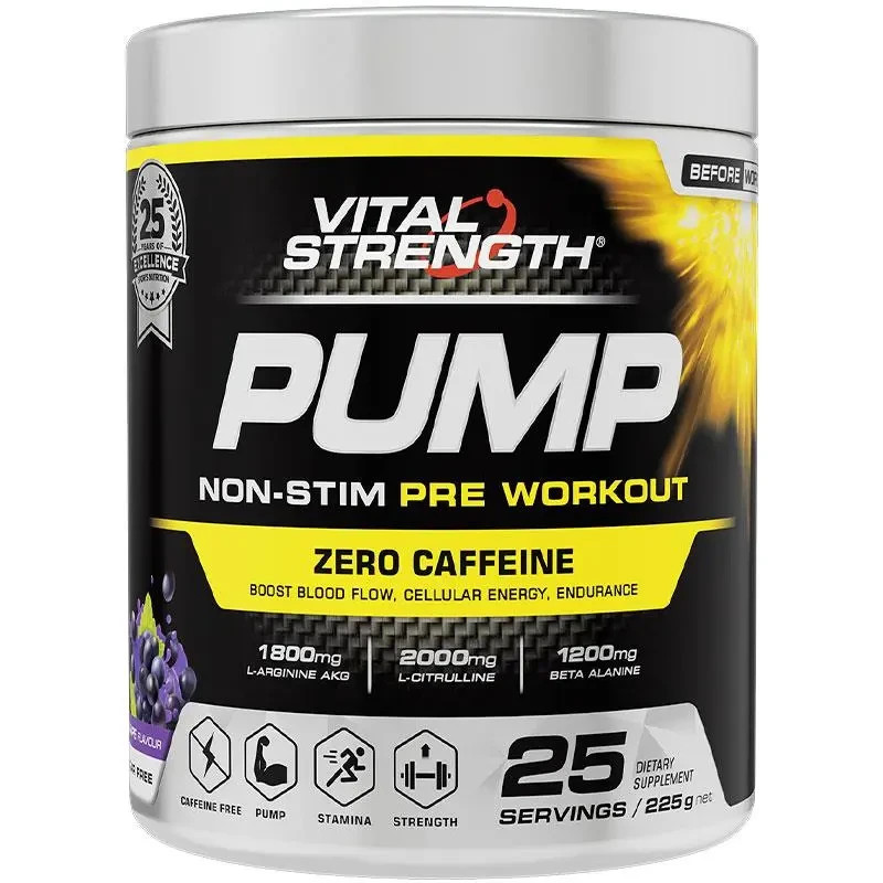 Vital Strength Pump Pre Workout Non-Stimulant Grape 225g Zero Caffeine