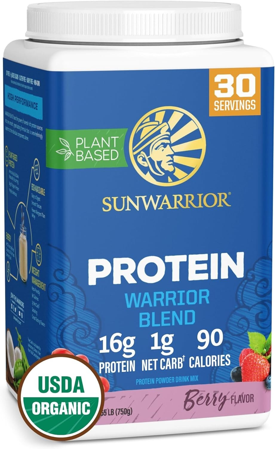 Sunwarrior Warrior Blend Organic Vegan Plant Protein Powder with BCAAs, 1.65 lbs