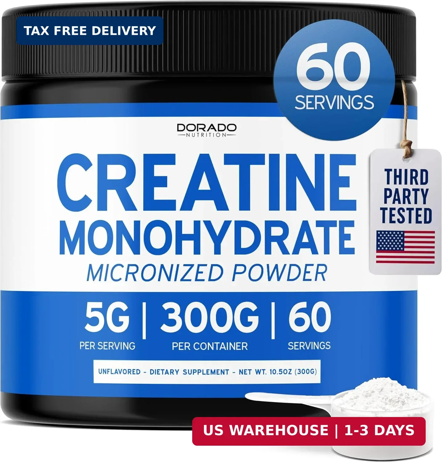 Creatine Monohydrate Powder 5G l Micronized & Unflavored l 60 Servings 5000mg