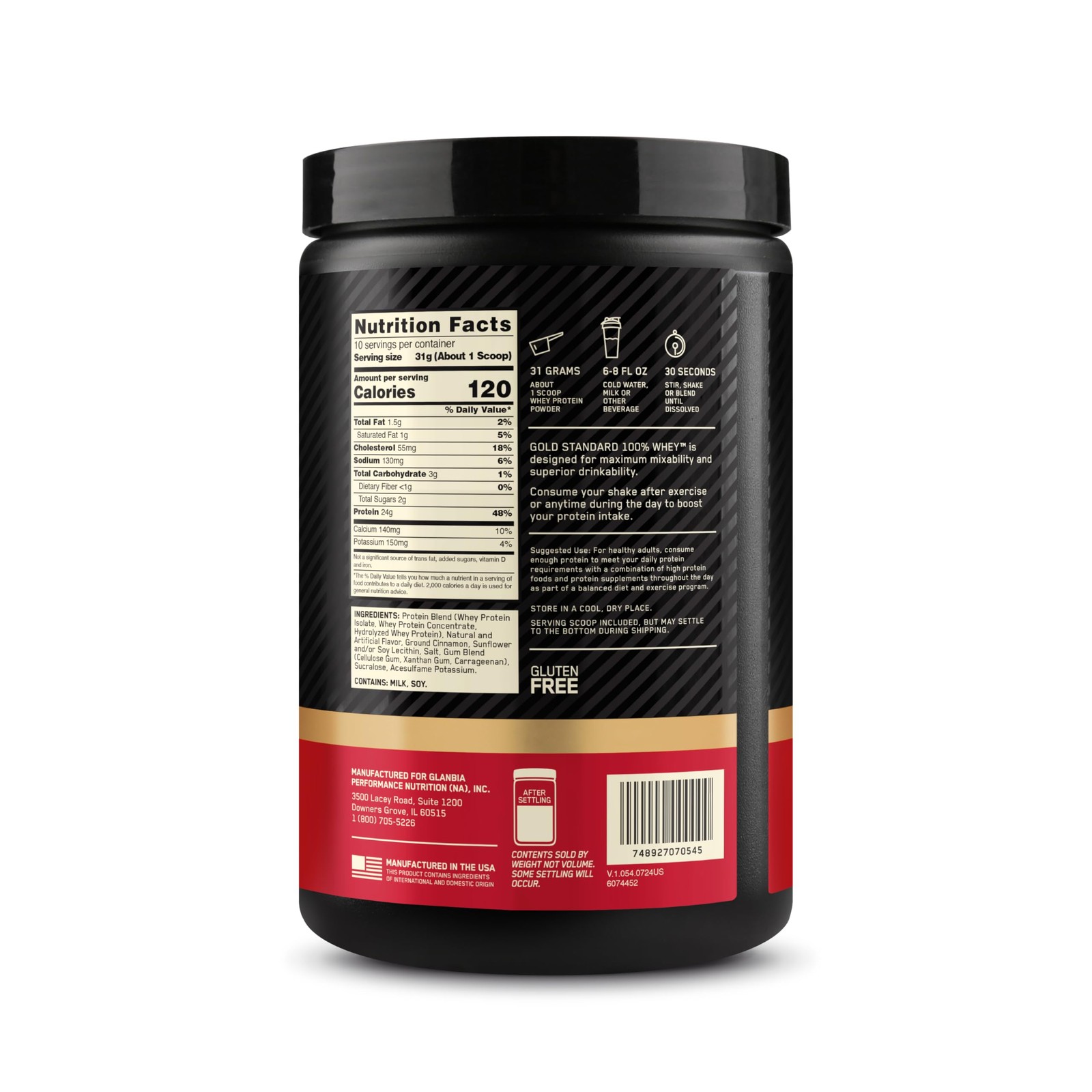 Optimum Nutrition Gold Standard 100% Whey Protein Powder Cinnamon Roll 0.68lb