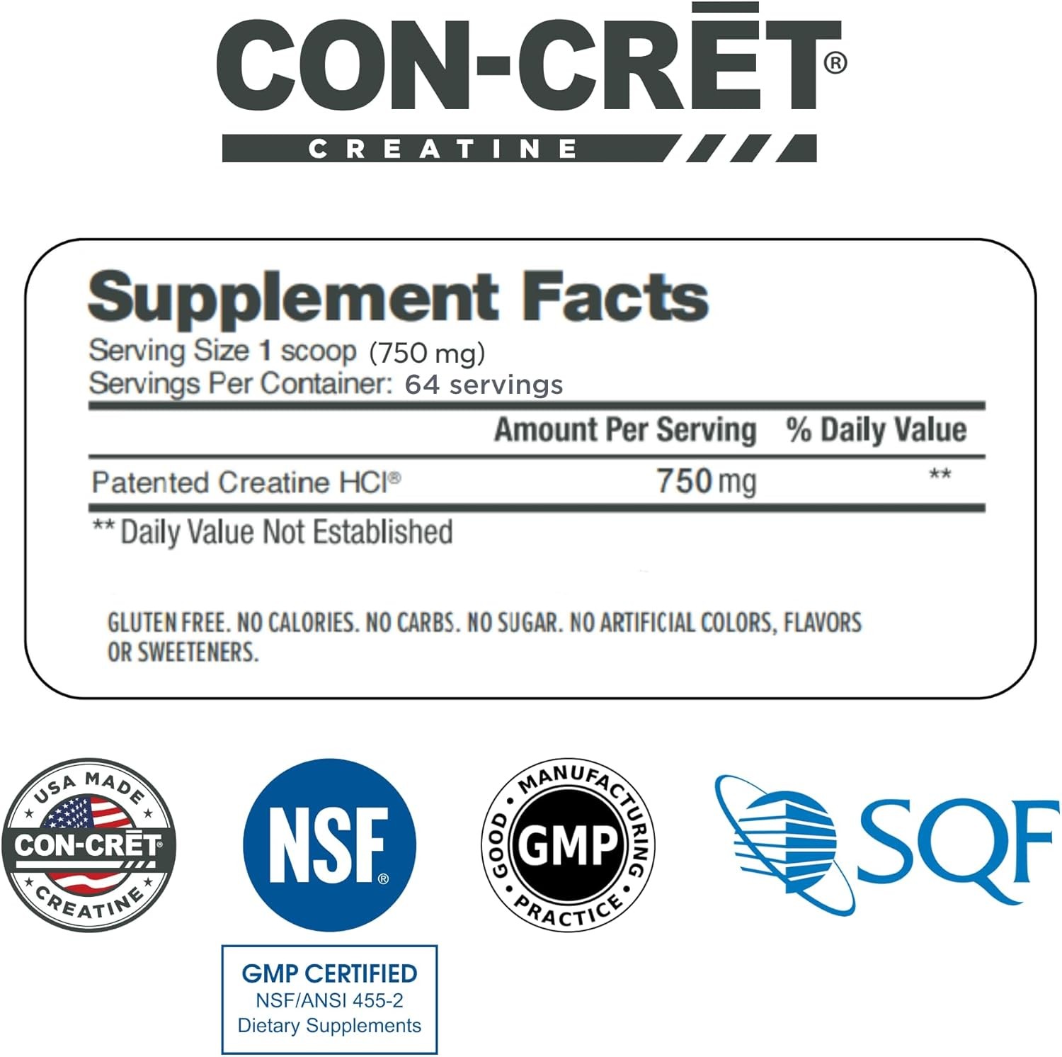 CON-CRET Creatine HCl Powder | Muscle, Cognitive, 64 Servings (Pack of 1)