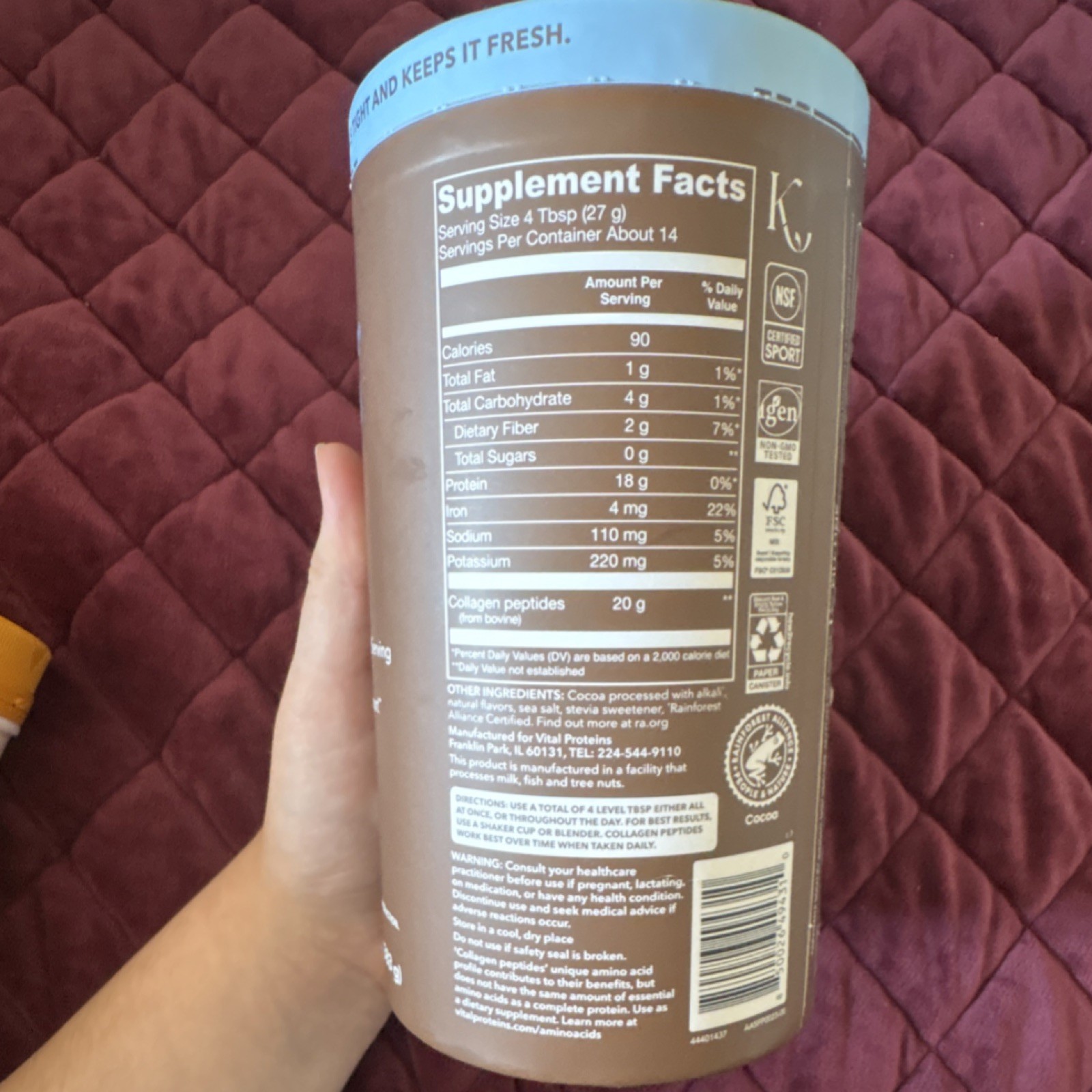 Vital Proteins Collagen Peptides Chocolate Powder 13.5 oz Joint Support GF