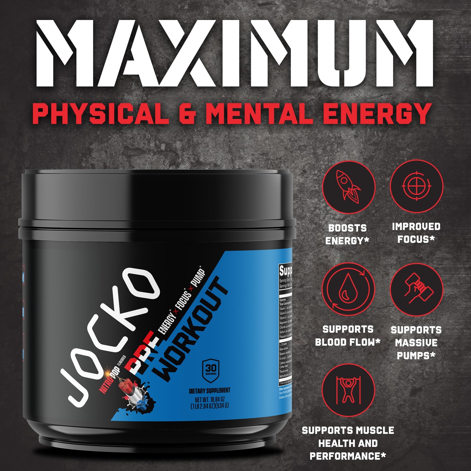 Jocko Fuel Pre Workout for Men & Women – High Stim Low 1.14 Pound (Pack of 1)
