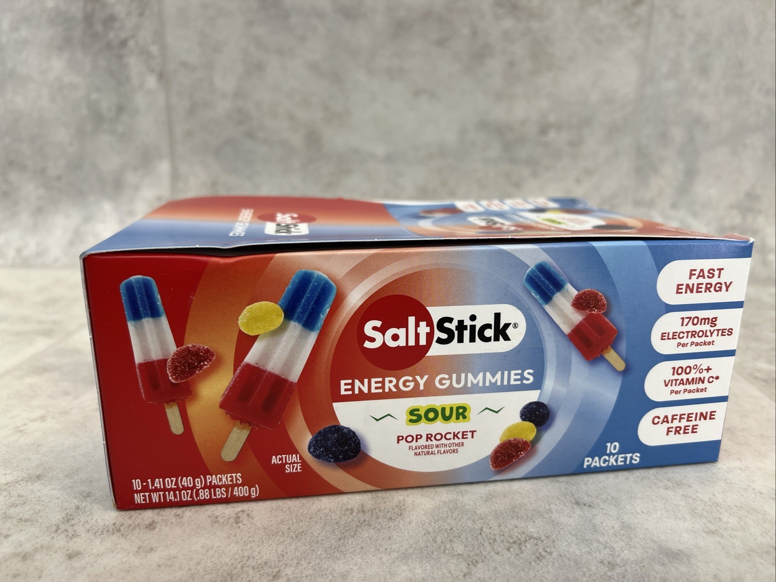 10 Pack! SaltStick Electrolyte Energy Gummies Sour Pop Rocket, Caffeine Free