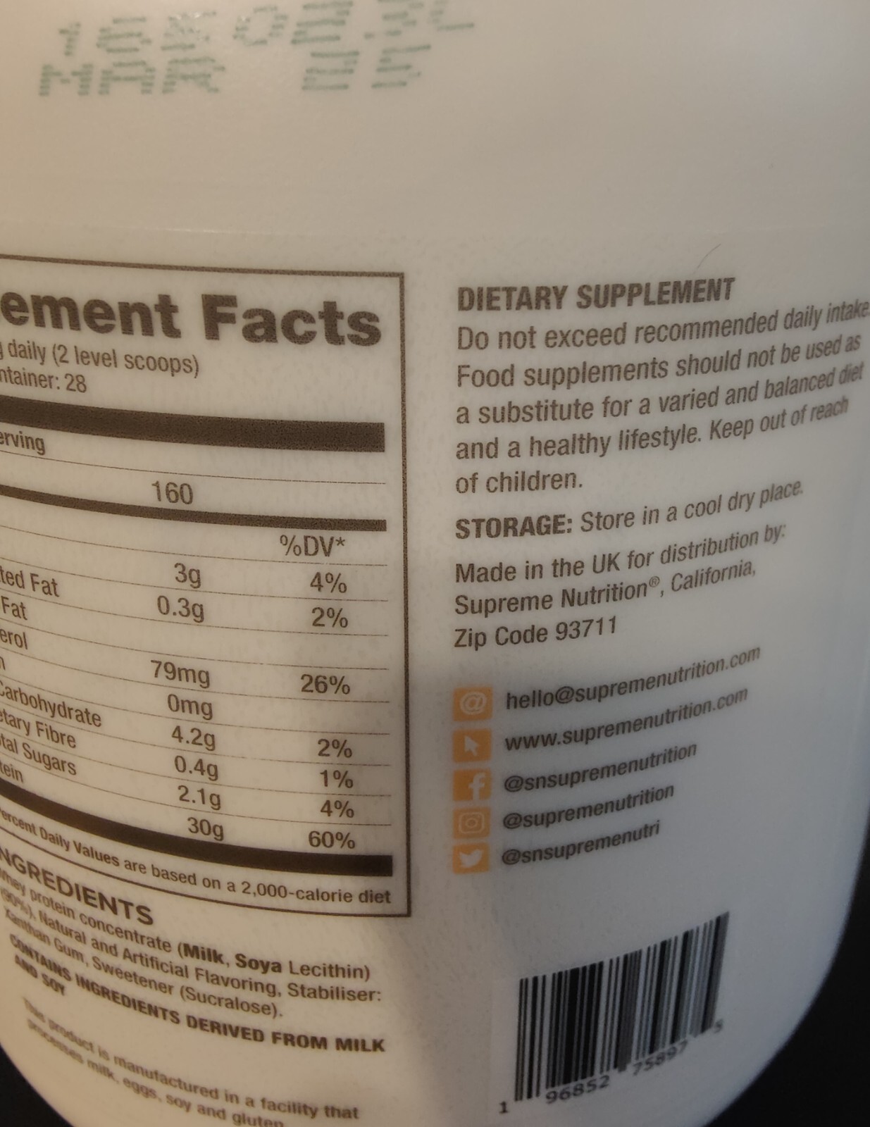 Supreme Protein Whey Concentrate Powder – Vanilla Cream 840 grams protein / jug