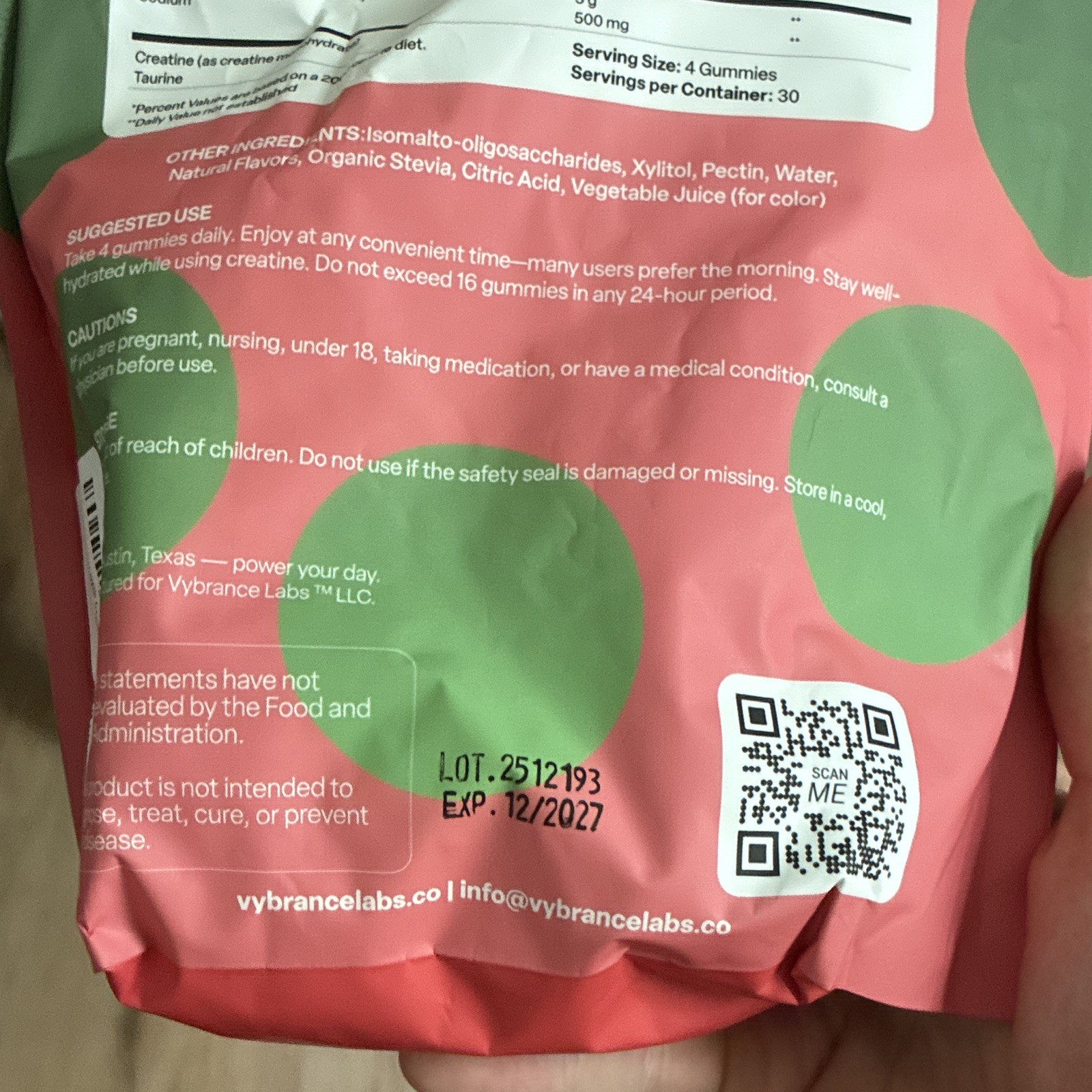 Vybrance Labs Creatine Monohydrate Gummies Watermelon 120 Vegan Sugar-Free