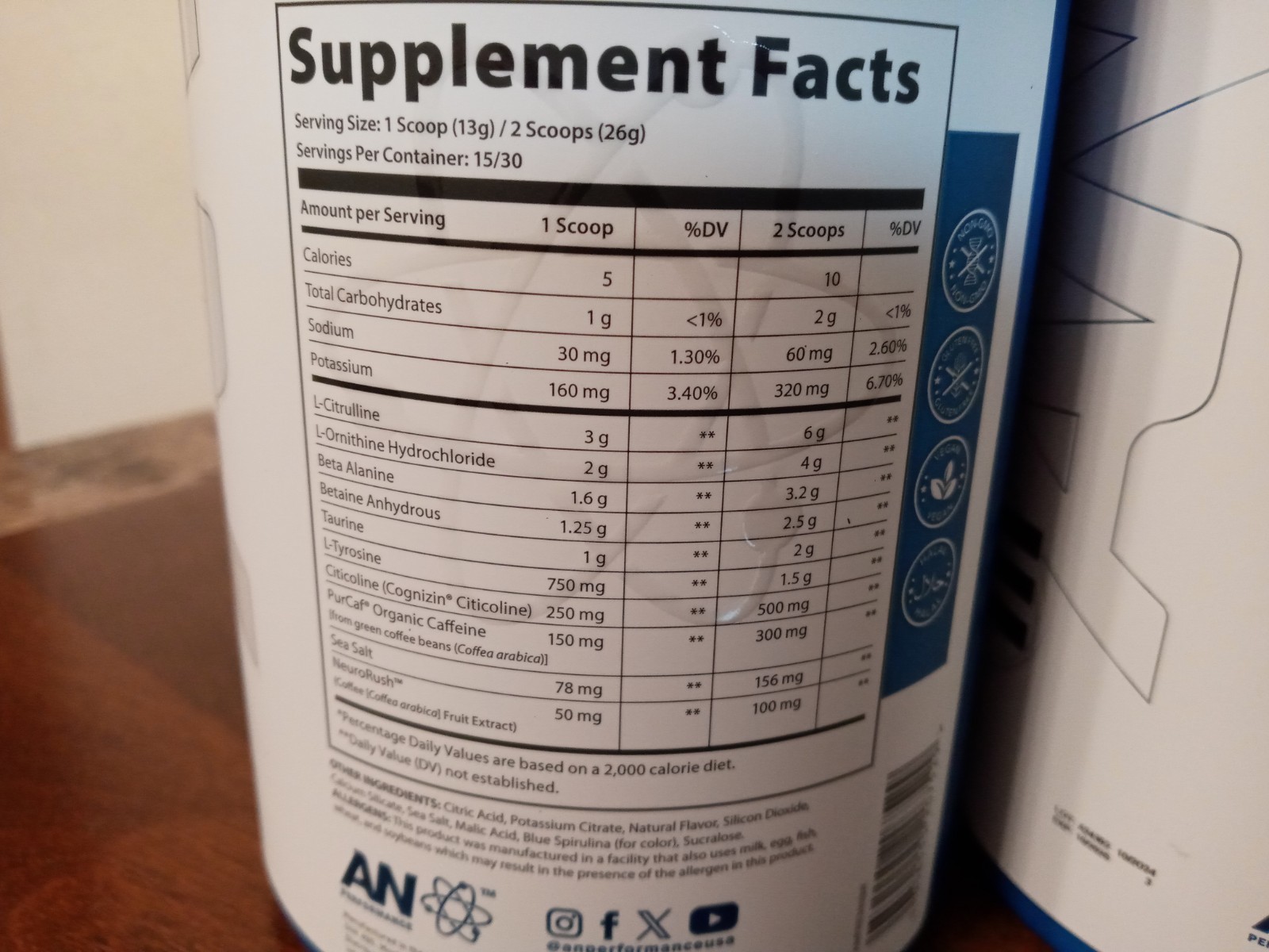 AN Performance Pre Workout Energy Drink/Blue Raspberry X2- 60 Servings/SEALED!