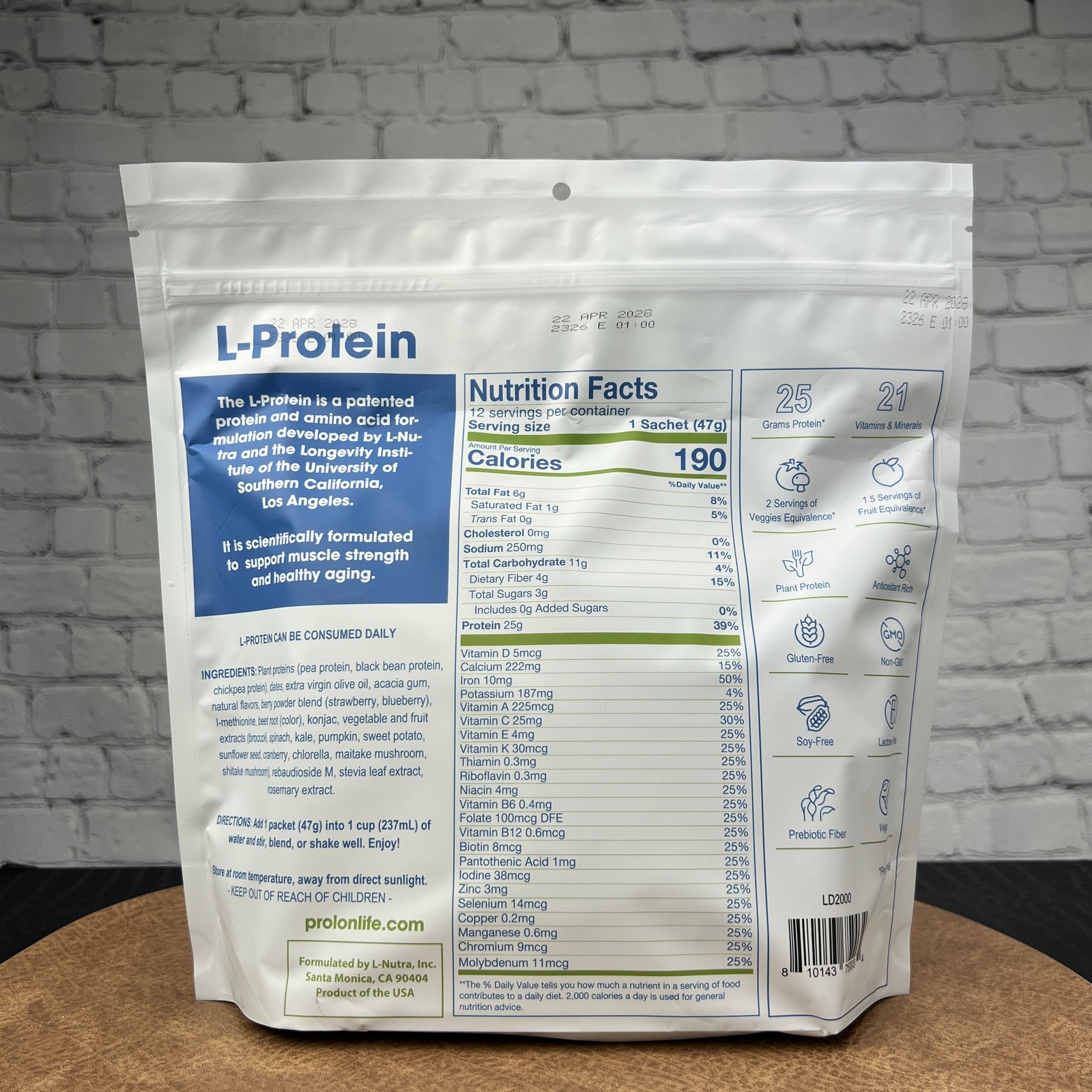 Prolon Berry Protein Powder 25g Amino Acids Plant Based 12 Drink Packs