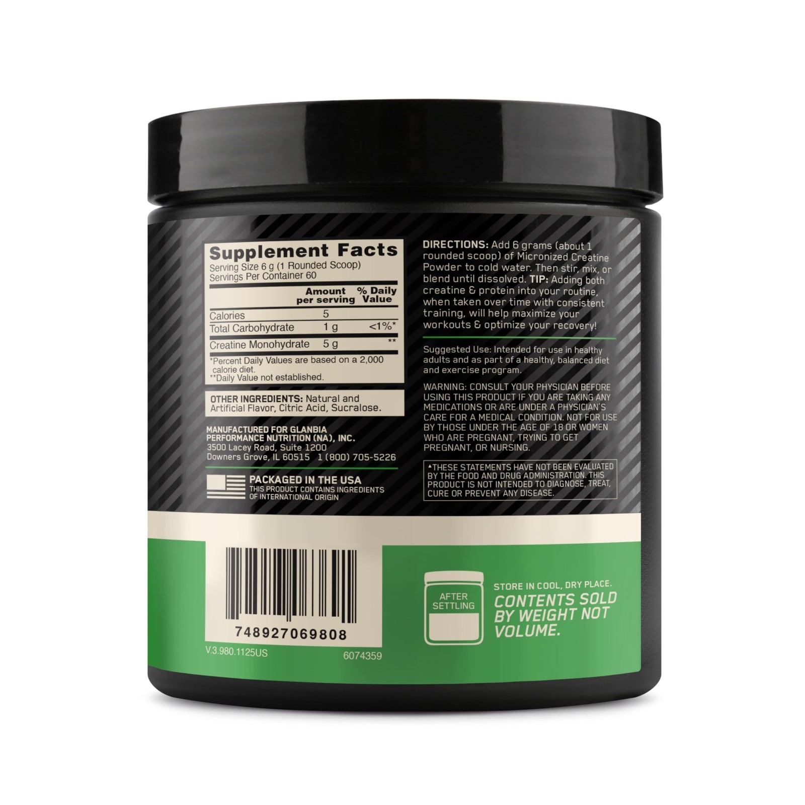 Micronized Creatine Monohydrate Powder – 5g Strength & Recovery, 60 Servings, Bl