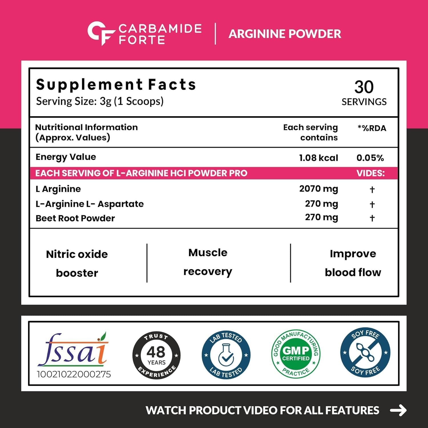 L Arginine Supplement 3000mg | Pre-workout – Alphanso mango Flavour – 90g