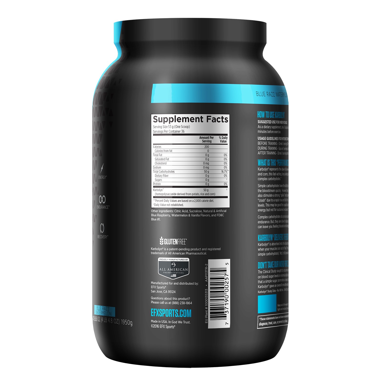 EFX Sports Karbolyn Fuel Blue Razz Watermelon 68 8 oz 1950 g Gluten-Free,