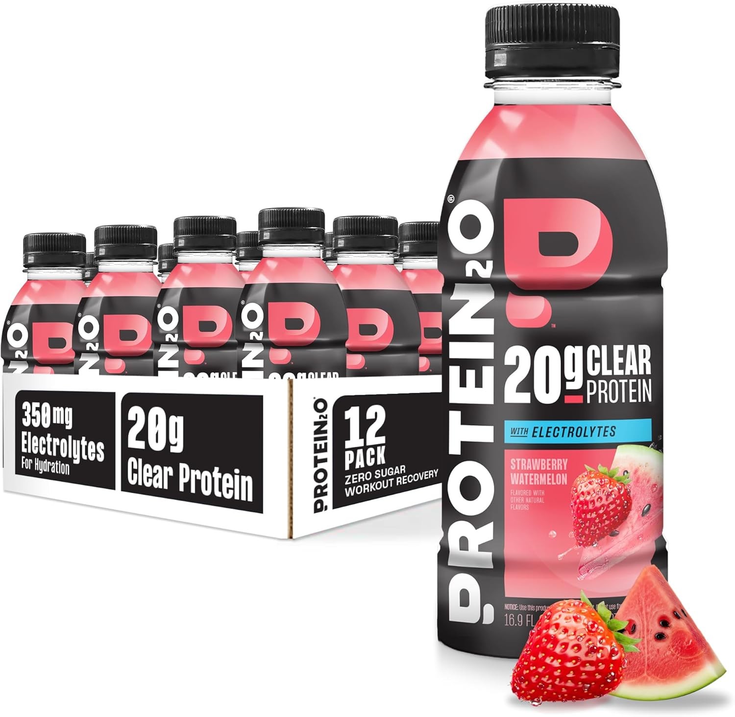 Protein2o Whey Protein Isolate Drink, Strawberry Watermelon, 16.9oz, 12 Count