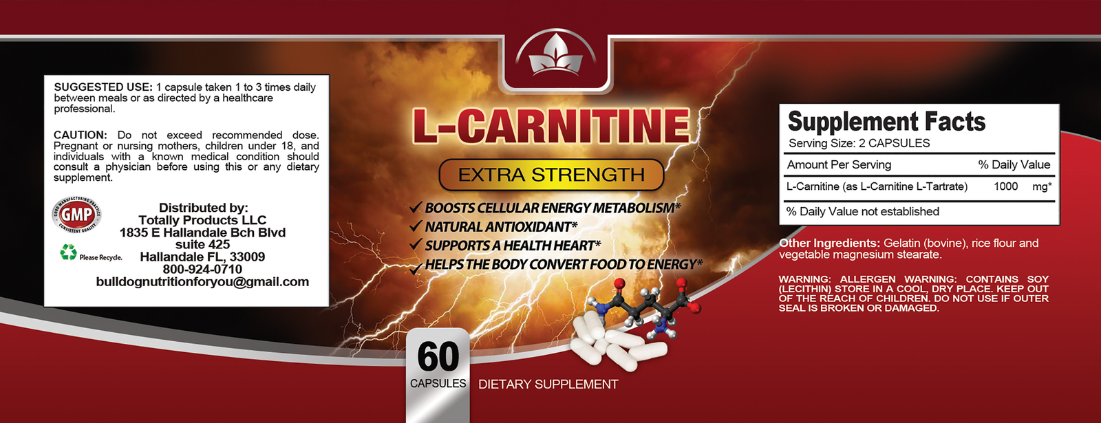 Ultimate L-Carnitine 1000mg 60 Caps Ultra Lean Mass Best Focus Fat Loss