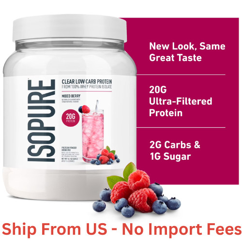 Isopure Clear Low Carb 100% Whey Protein Isolate Powder Mixed Berry, 20g Protein