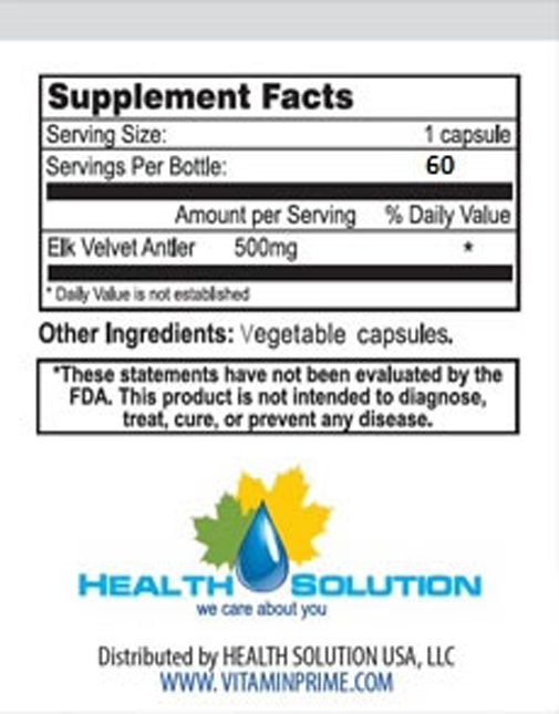Elk Velvet Antler Canadian Powder 500mg (2 Bottles, 120 Capsules)