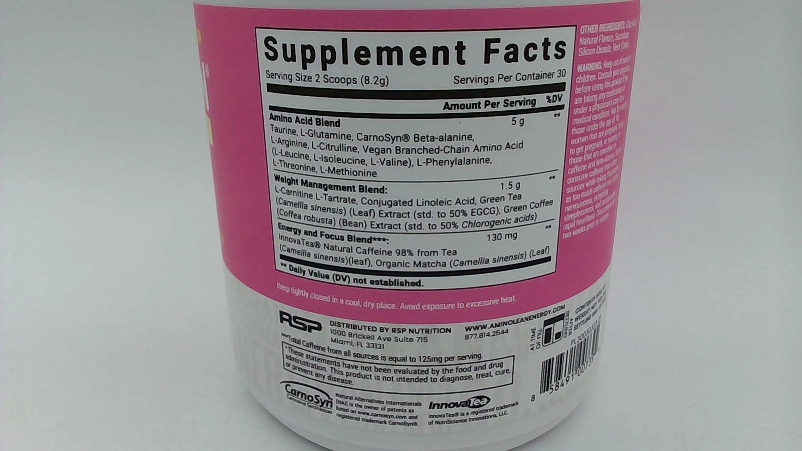Rsp Nutrition Aminolean Energy Pink Lemonade 8.68oz
