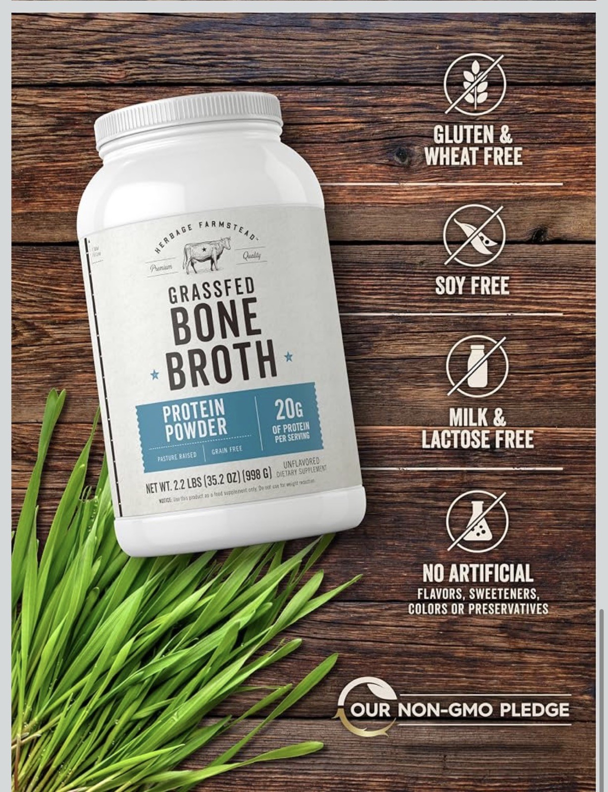 Herbage Farmstead Grassfed Bone Broth Protein Powder 2.2 lb 35.2 oz New Sealed