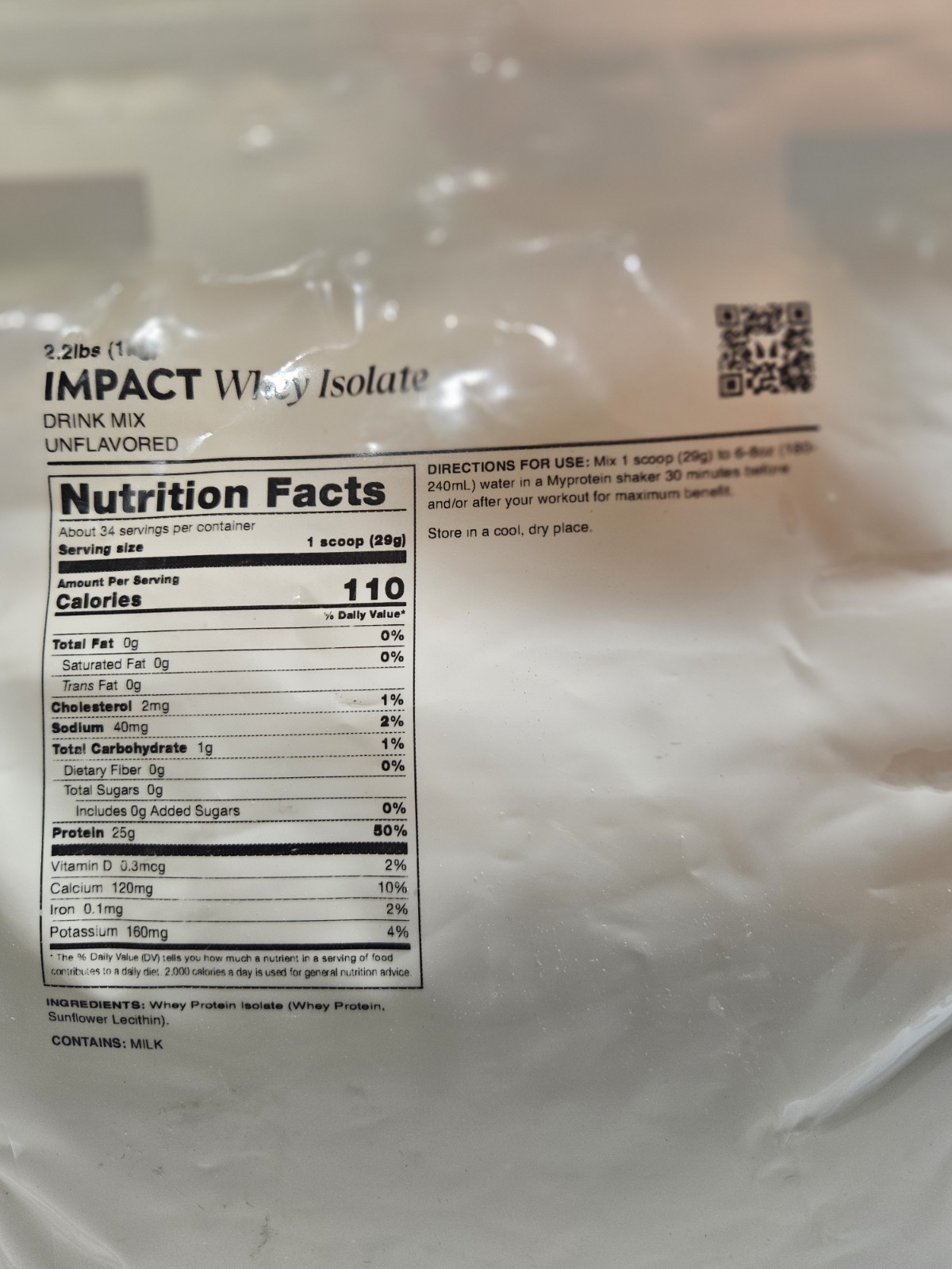 MyProtein Impact Whey Isolate Protein Powder DRINK UNFLAVORED 2.2 lbs.