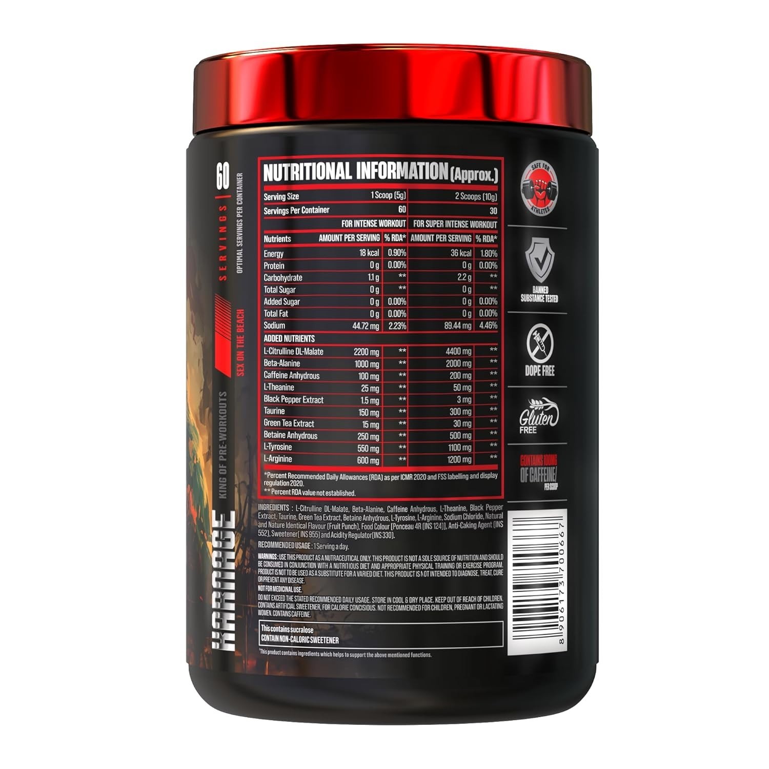 Pre workout (60 Servings, SexOn the Beach) Improve Focus, Strength,Energy & Pump