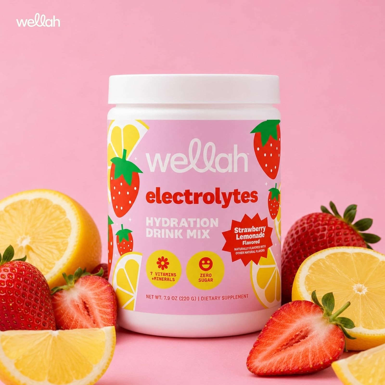 Wellah Electrolytes Powder Strawberry Lemonade 50 Servings Hydration Mix