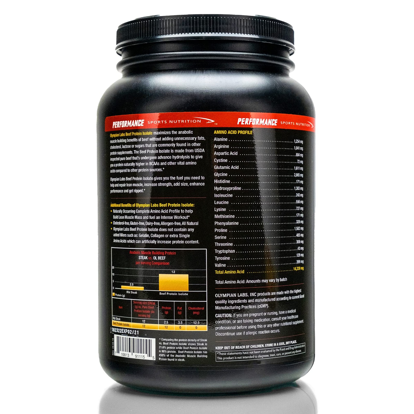Olympian Labs Beef Protein Isolate Powder, 24g Protein, BST-Free, 2g BCAAs