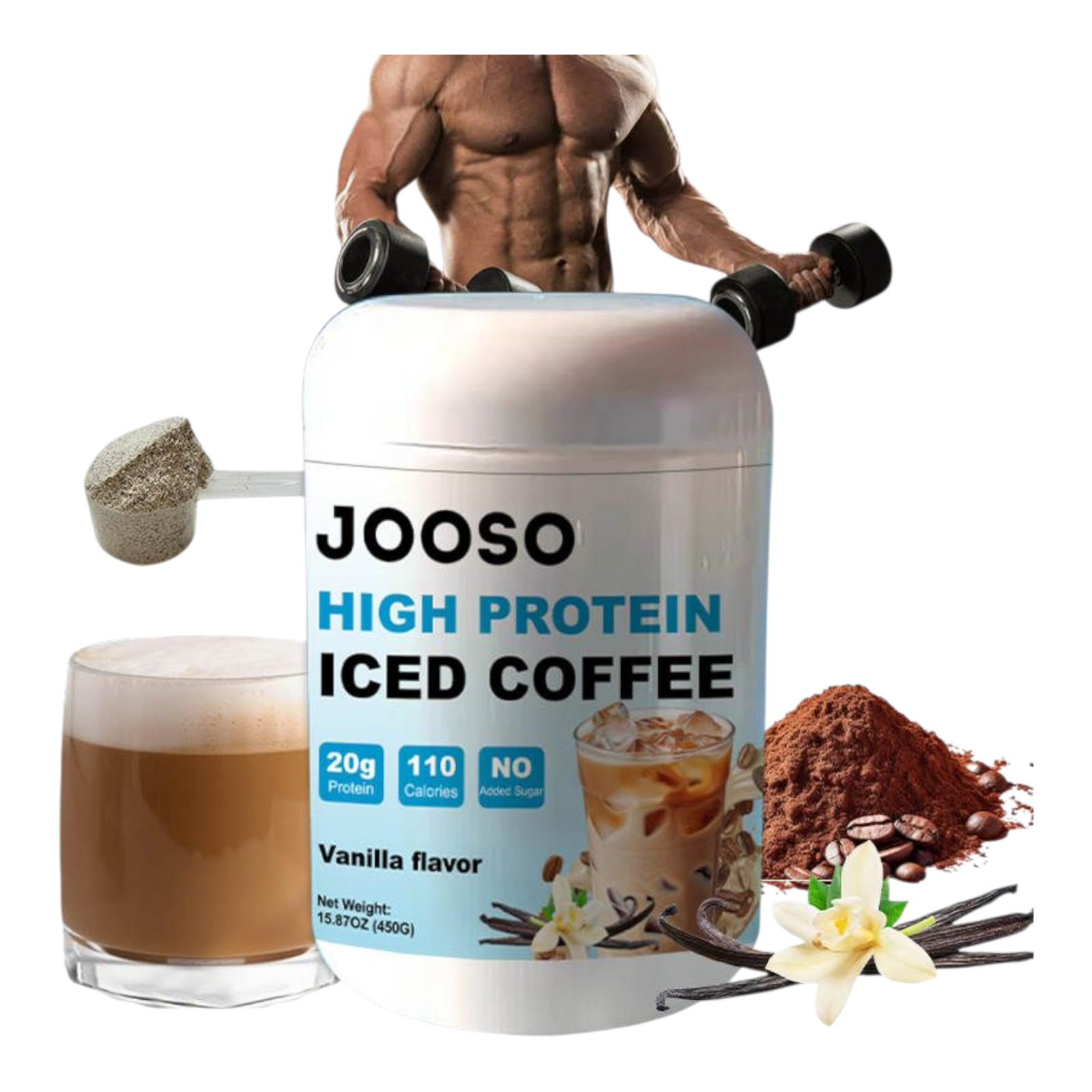 Jooso High Protein Iced Coffee, vanillaflavor, 15.87 oz (450g)