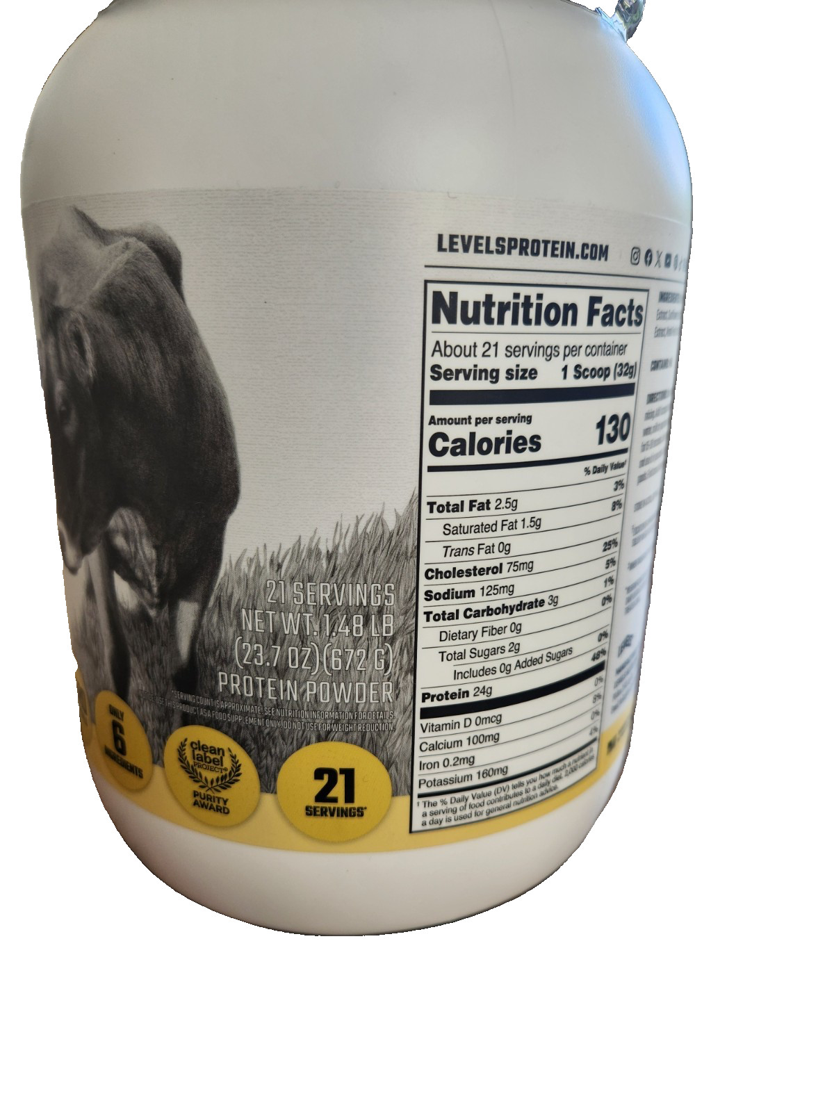 Levels Grass-Fed Whey Protein Powder Vanilla Bean 1.48 lbs 23.7 oz NEW Sealed