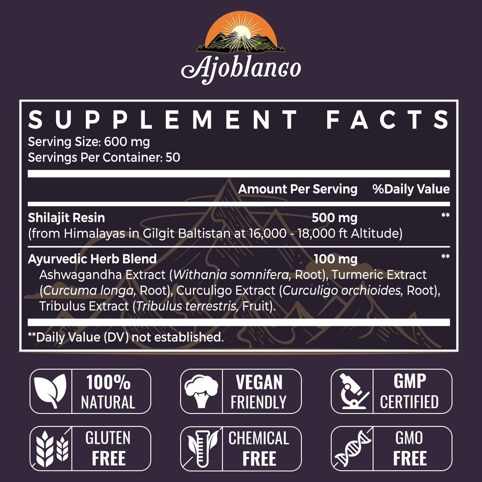 Ajoblanco Organic Shilajit Resin 600mg – Energy, Strength & Immunity