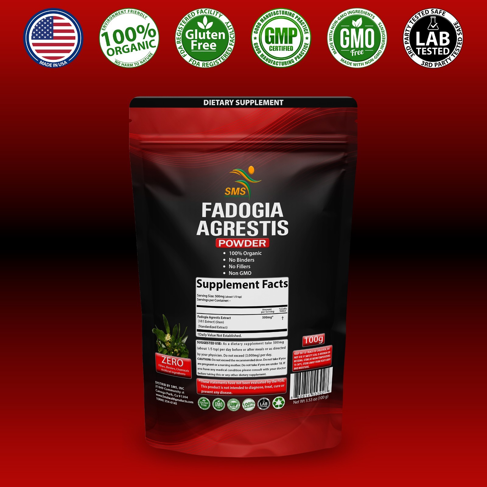 Fadogia Agrestis Extract Powder (Maximum Strength) 10:1 Stem Extract 100g