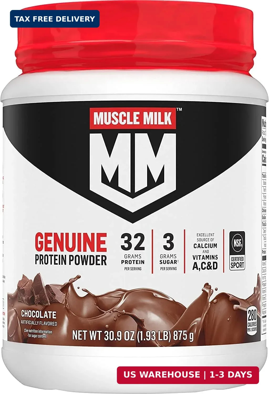Muscle Milk Genuine Protein Powder, Chocolate, 1.93 Pounds, 13 Servings, 32g Pro