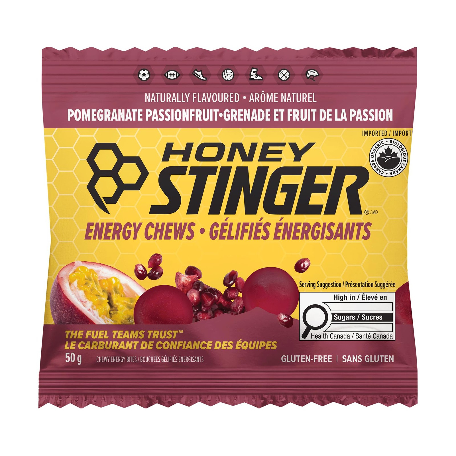 Honey Stinger Organic Pomegranate Passionfruit Energy Chew, 12 Count, Red