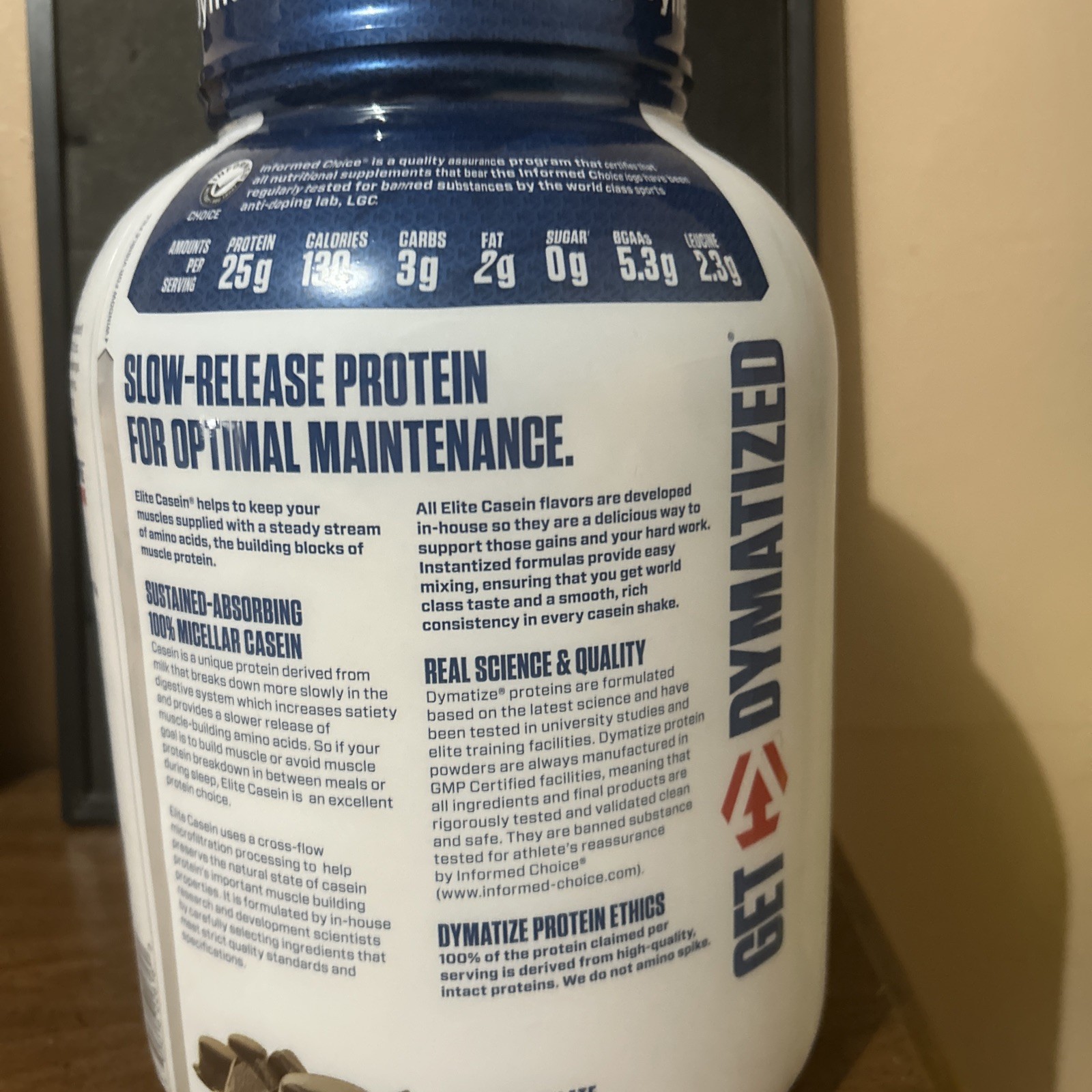 Dymatize Elite 100 Micellar Casein Slow Absorbing Protein Rich Chocolate 4 lbs.