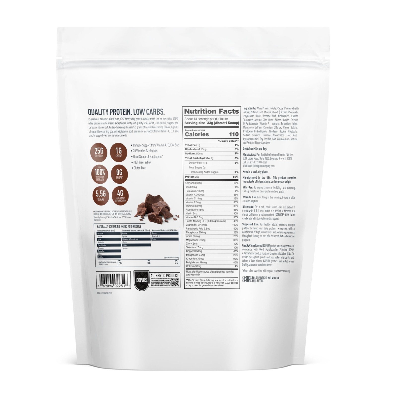 Isopure Low Carb 100% Pure Whey Isolate Protein Powder, Gluten Free, With Vit…