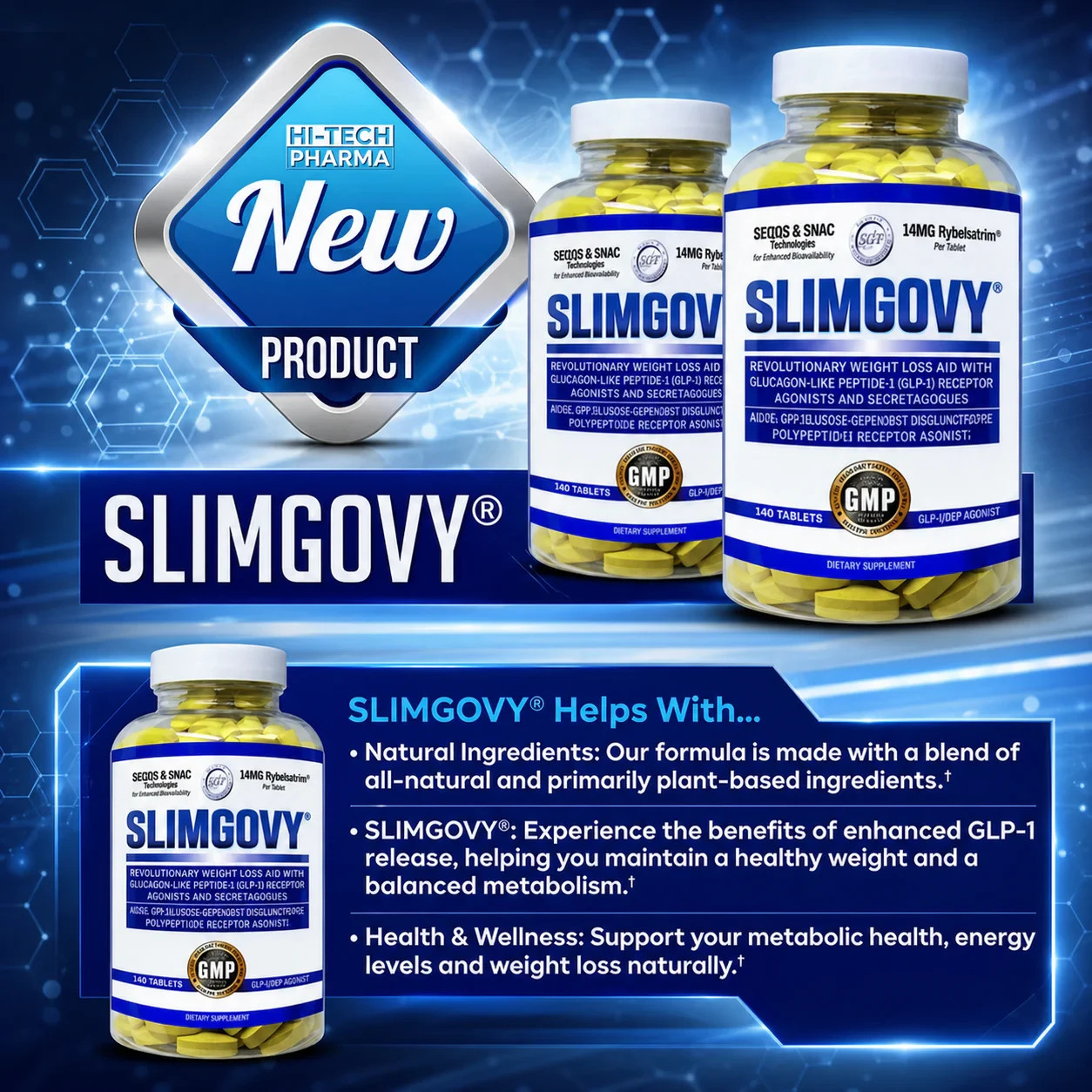 Hi-Tech Pharmaceuticals SLIMGOVY with Rybelatrim Weight Loss Aid 180 Tablets New
