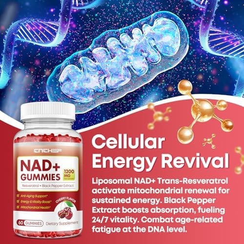 NAD+ Gummies, 1200mg Liposomal NAD Supplement for Women & Men with Trans-Resvera