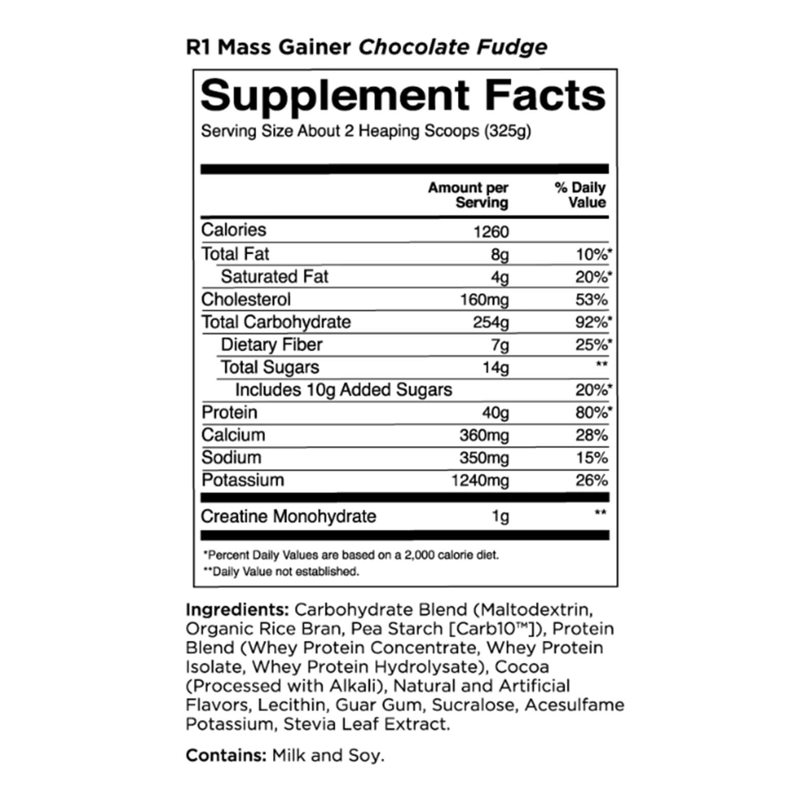 RULE 1 Mass Gainer 16 serv Chocolate Fudge Mass Weight Gainer 11.46lb