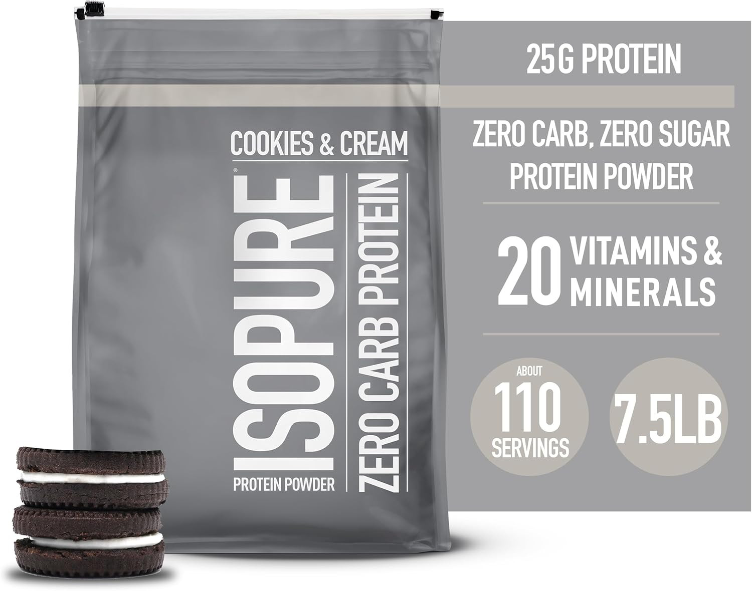 Zero Carb 100% Pure Whey Isolate Protein Powder, Gluten Free, with Vitamins, Coo
