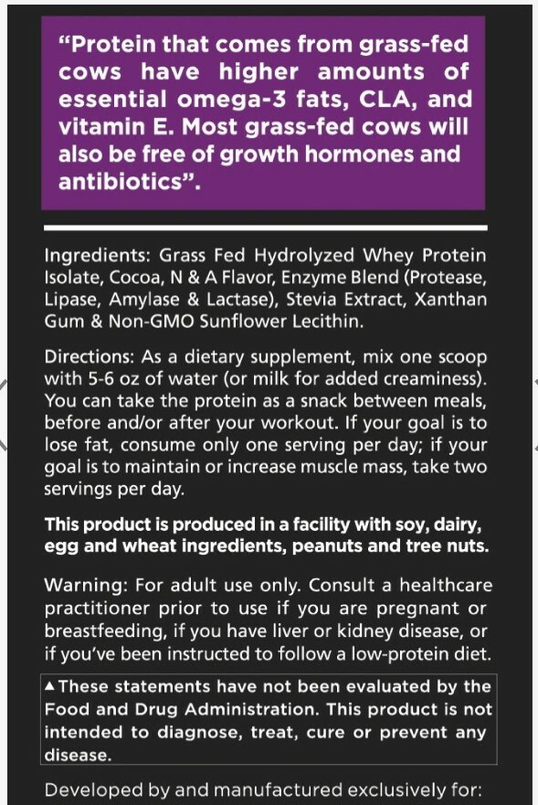 HYDROLYZED WHEY PROTEIN ISOLATE CHOCOLATE by Sascha Fitness