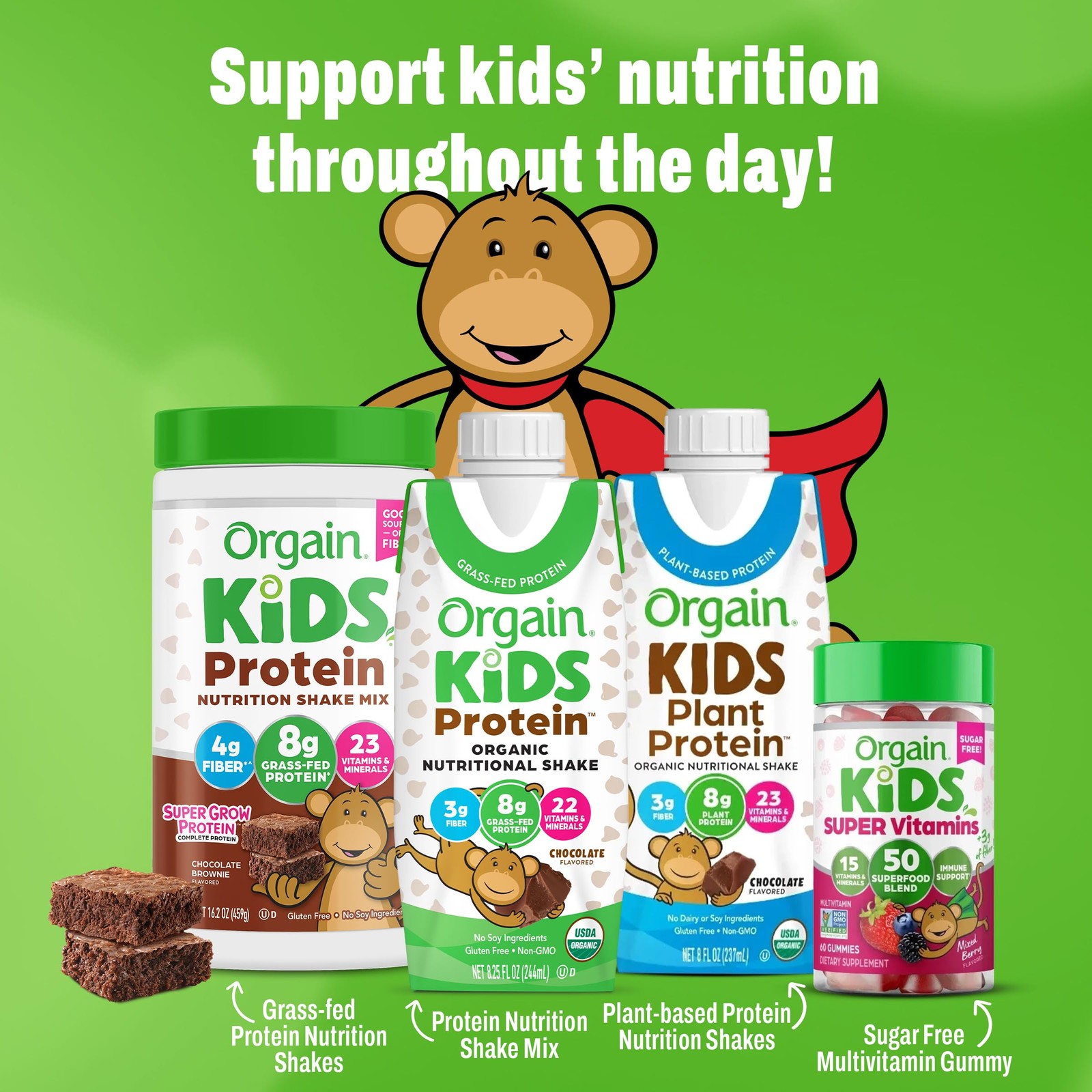 Orgain Organic Kids 8.25 Fl Oz (Pack of 12), Grass Fed Shakes