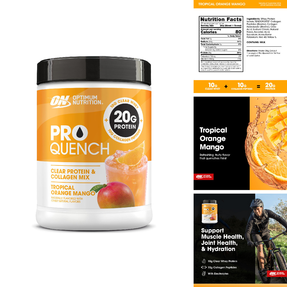 Optimum Nutrition Pro Quench 10G Clear Protein 10G Collagen Powder Drink Mix