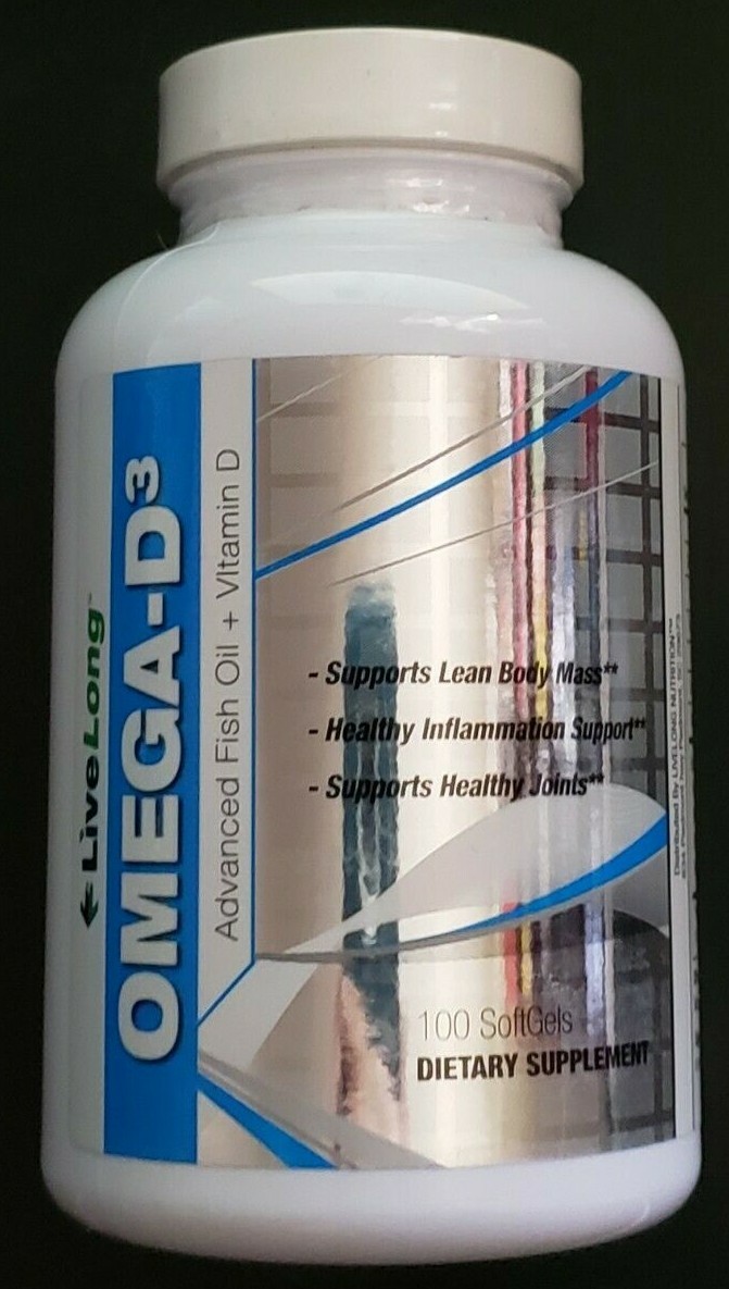Live Long – OMEGA D3 – Advanced Fish Oil & Vitamin D – 100 Softgels – Ex 11/2025