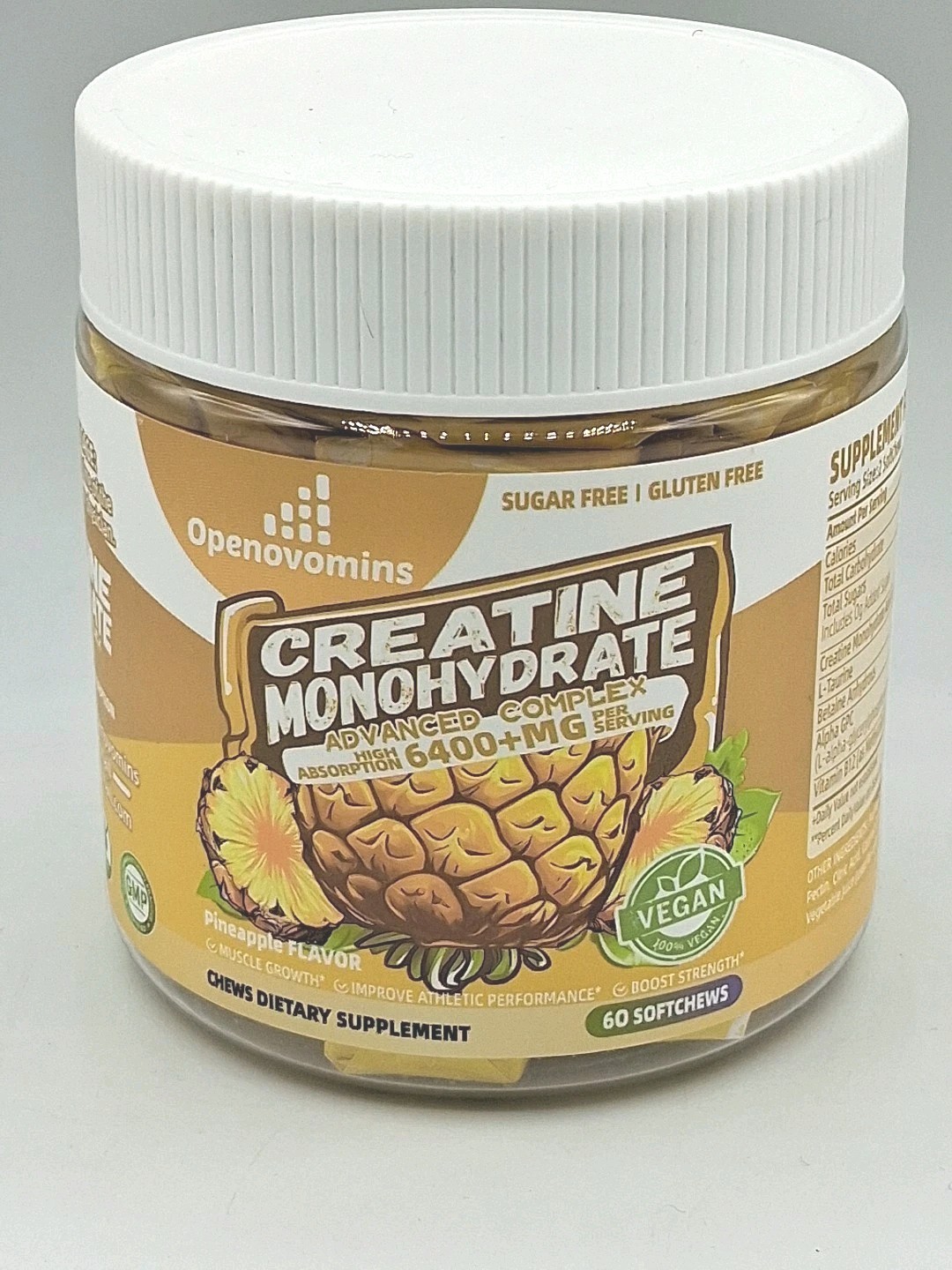 Opencore: Creatine Monohydrate Powder 6400mg Pineapple Flavor Sugar Gluten Free