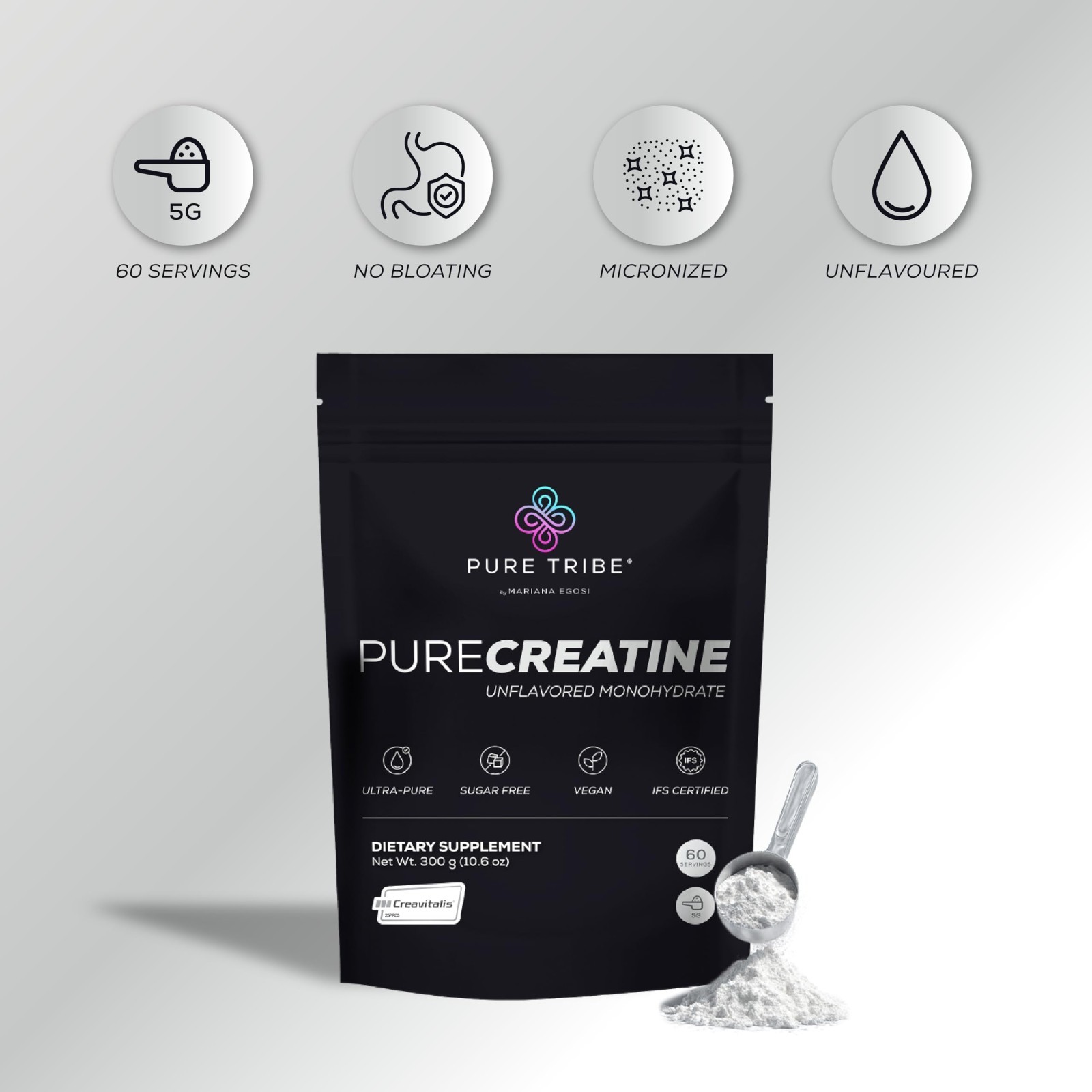 Micronized Creatine Monohydrate Powder – Unflavored, Easy Digestion, 5g/Scoop, 3