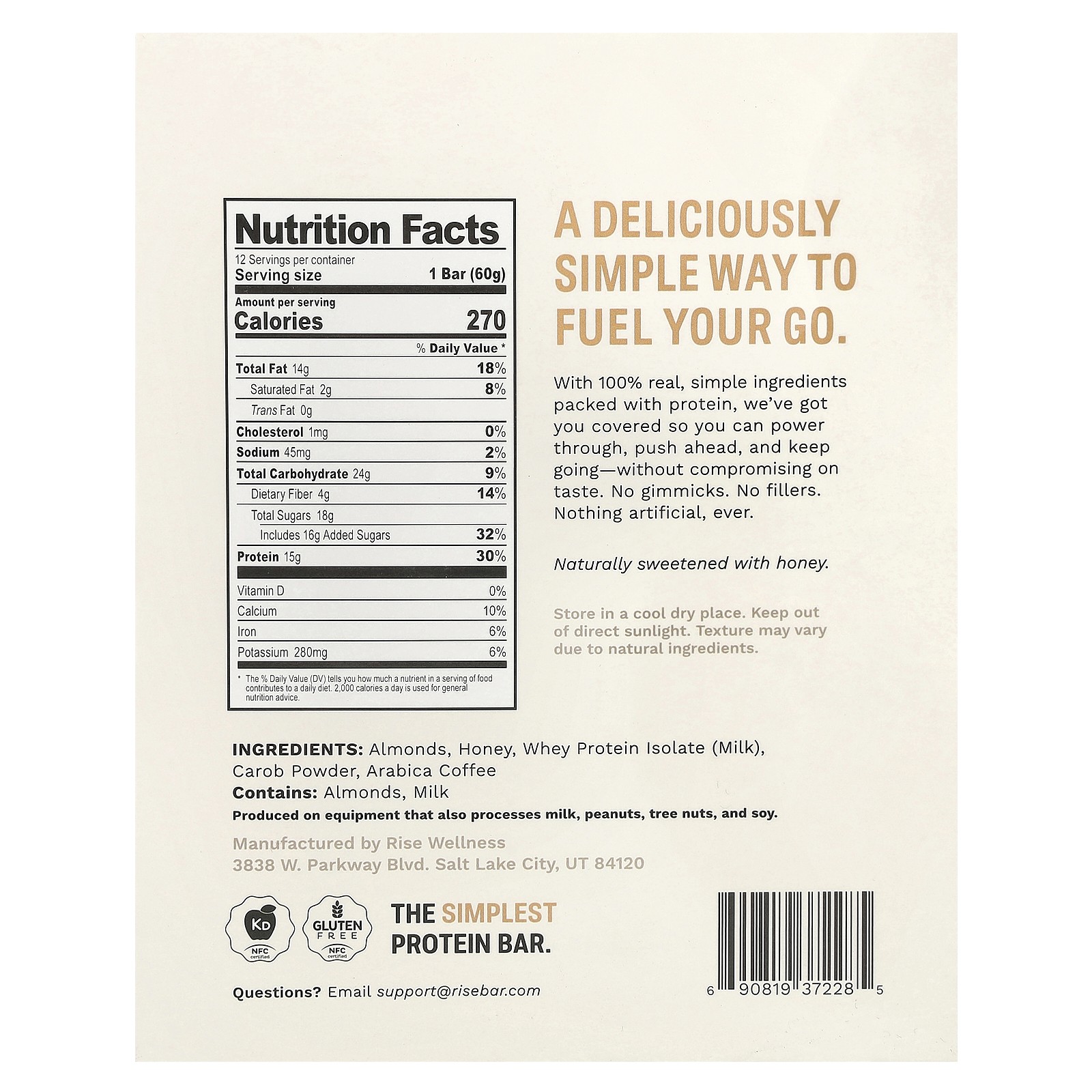 Protein Bar, Mocha Almond , 12 Bars, 2.1 oz (60 g) Each