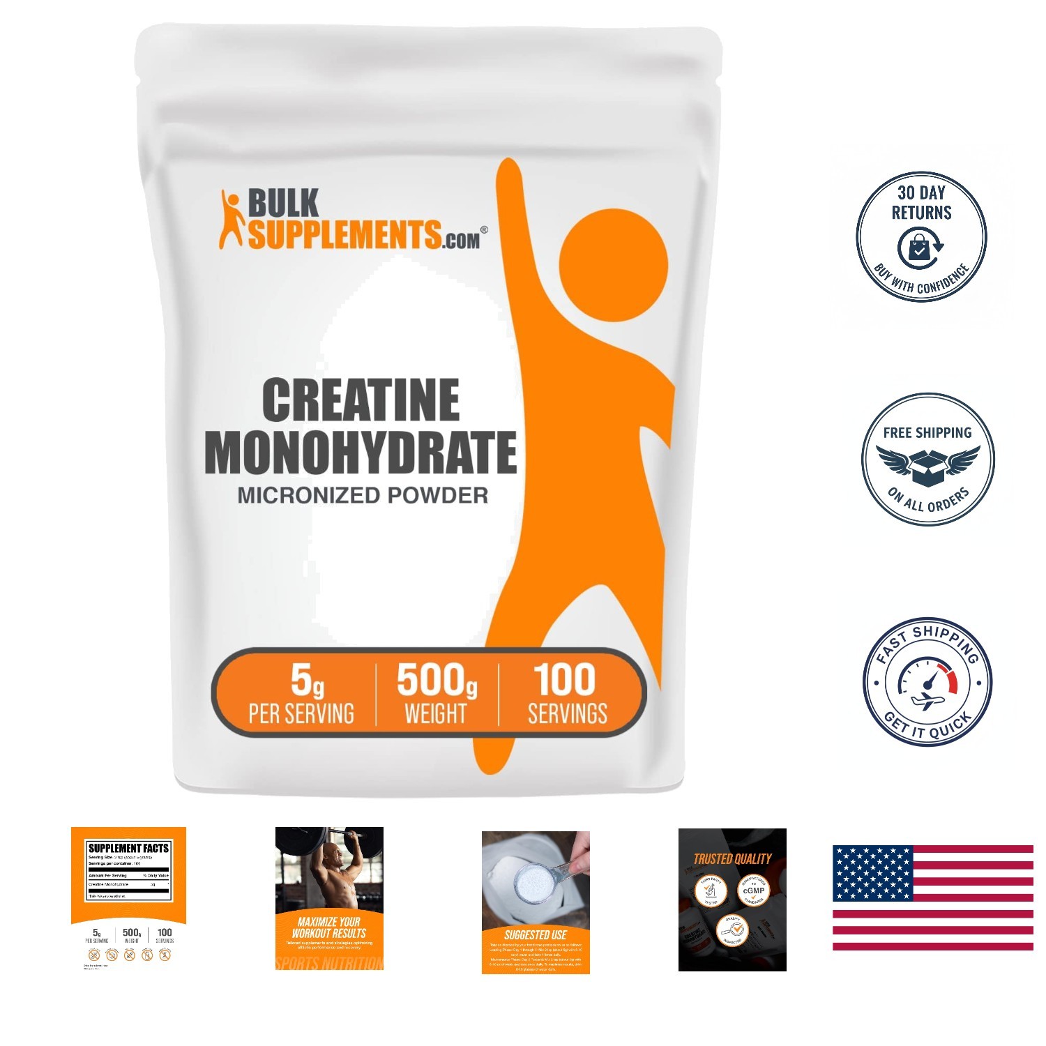 Gluten-Free Micronized Creatine Powder – 5g Each Serving, 1.1 lbs of Pure Power
