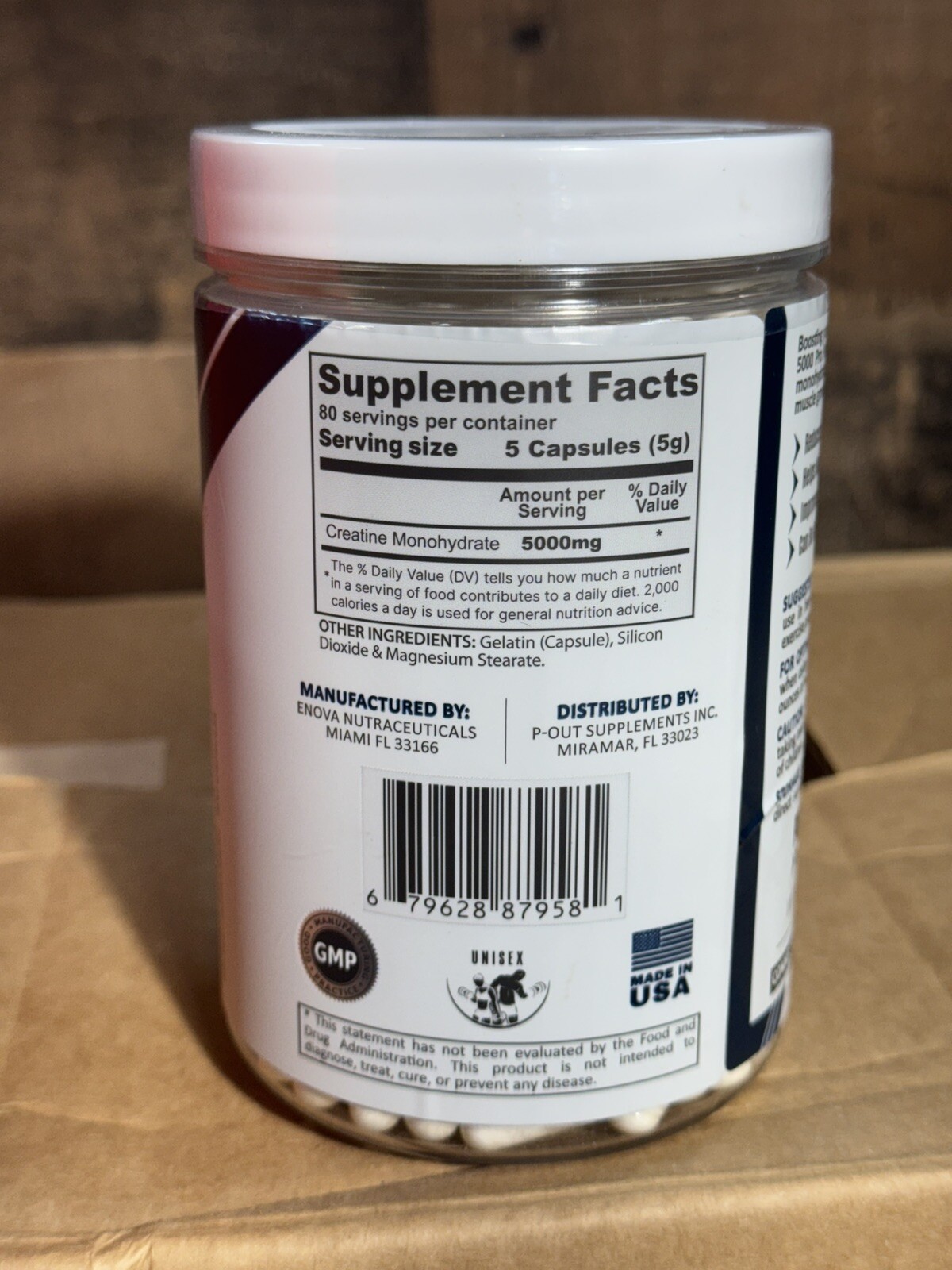P-Out Performance Series Creatine 5000mg Capsules 80 Servings, Made in USA NEW