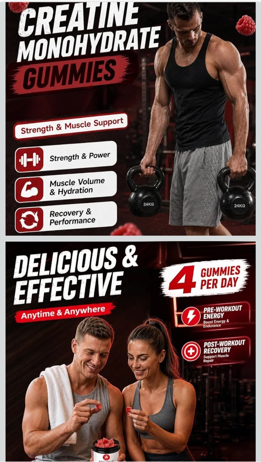 GABE Creatine Monohydrate Gummies 160ct 5000mg Raspberry NSF Vegan Exp 2028