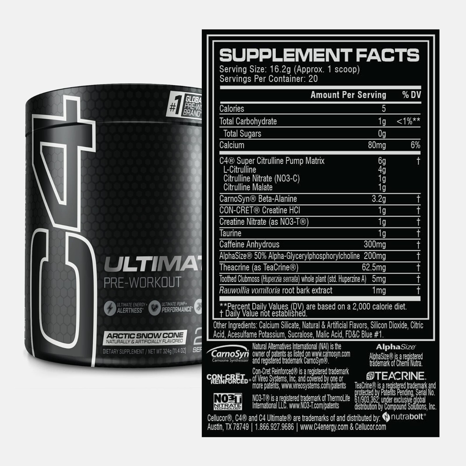 C4 Ultimate Pre-Workout (20 Servings) Arctic Snow Cone FREE SHIPPING!!!!