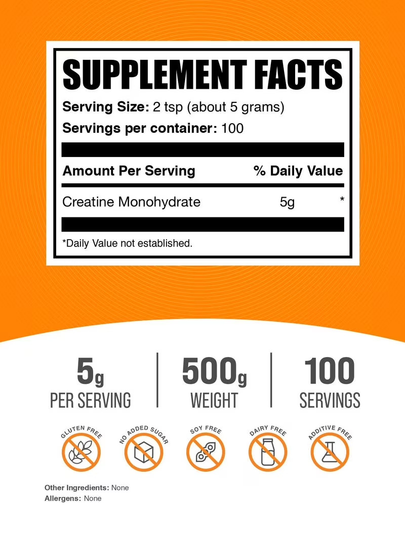 Bulksupplements Creatine Monohydrate Powder – 500G (1.1 Lbs)